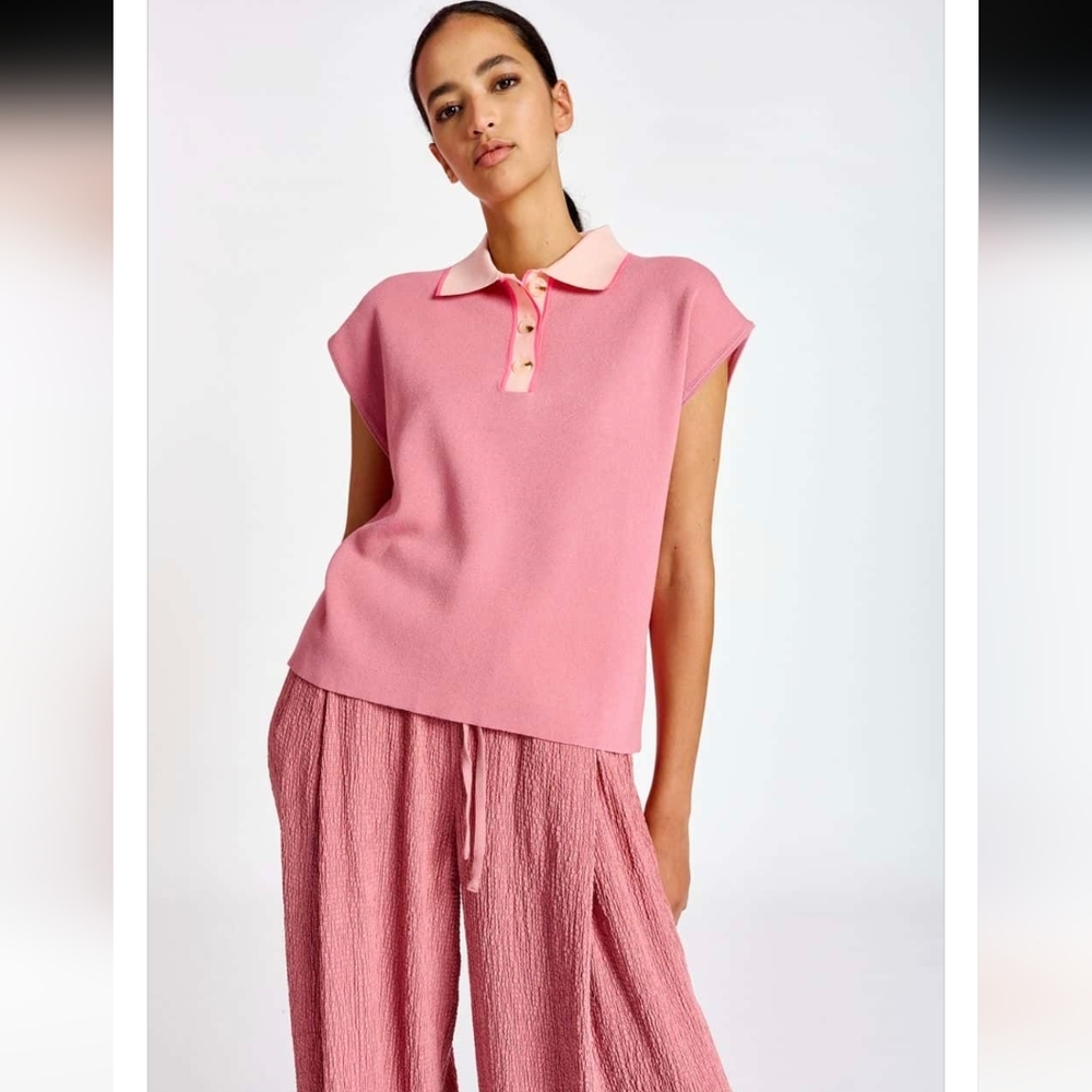Pink Sleeveless Polo Top-Brand is Essentiel Antwerp Tshirt in a great condition